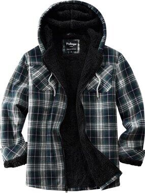 Medium Green Sherpa Lined Flannel Plaid Jacket - Cozy Fleece Zip Up Hoodie